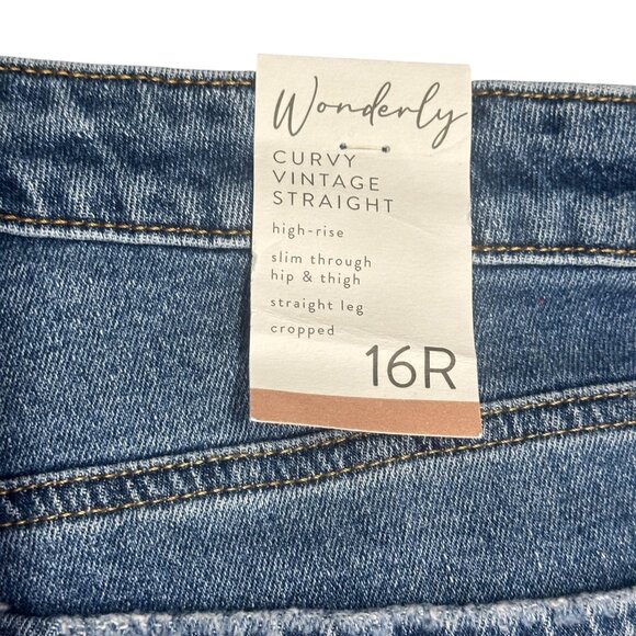 Wonderly  Womens 16R Curvy Vintage Straight Cropped Jeans High Rise Denim Slim - Picture 10 of 16